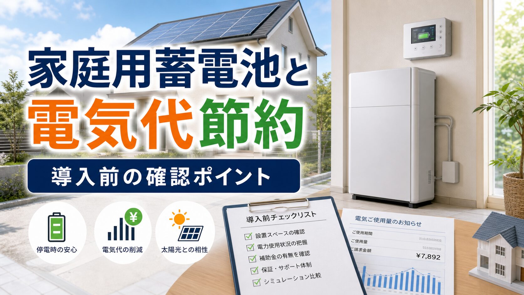 家庭用蓄電池と電気代節約の関係|導入前に確認すべきポイント|比較・見直しガイドのアイキャッチ画像