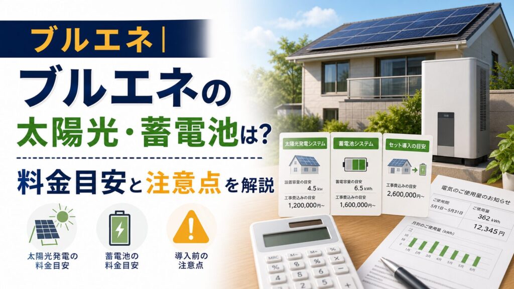 ブルエネ|ブルエネの太陽光・蓄電池は？料金目安と注意点を解説のアイキャッチ画像