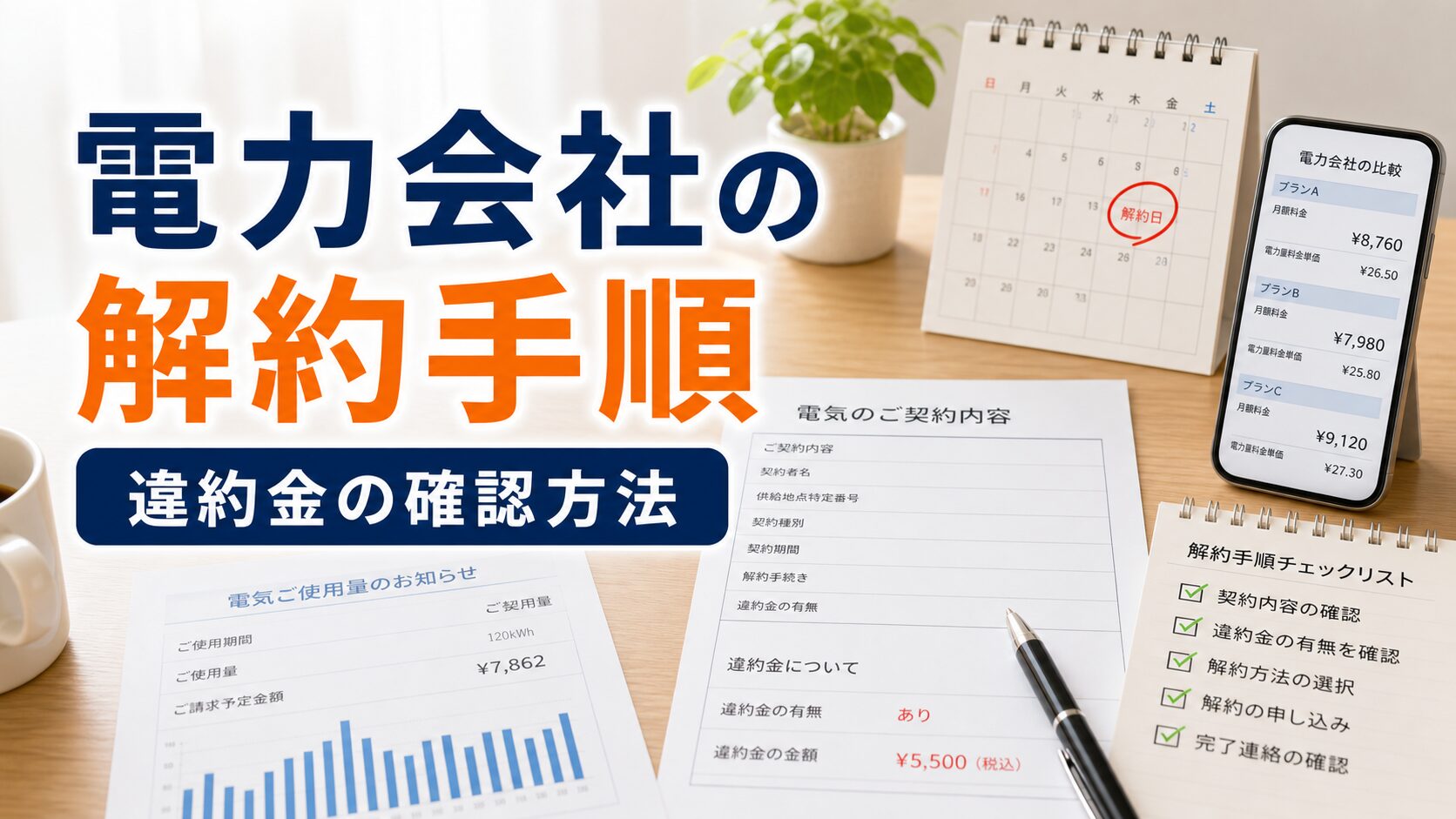 電力会社の解約違約金・解約料の相場と無料で解約する方法の比較ポイント|選び方と注意点のアイキャッチ画像