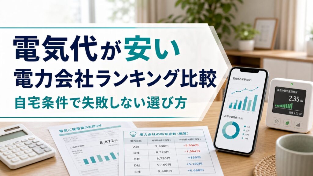 電気代が安い電力会社ランキング比較｜自宅条件で失敗しない選び方のアイキャッチ画像