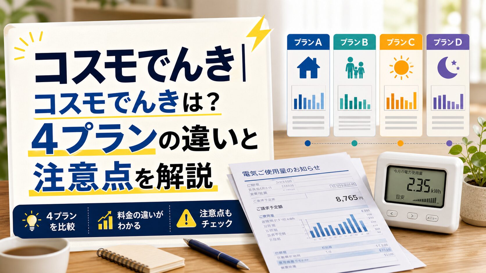 コスモでんき|コスモでんきは？4プランの違いと注意点を解説のアイキャッチ画像