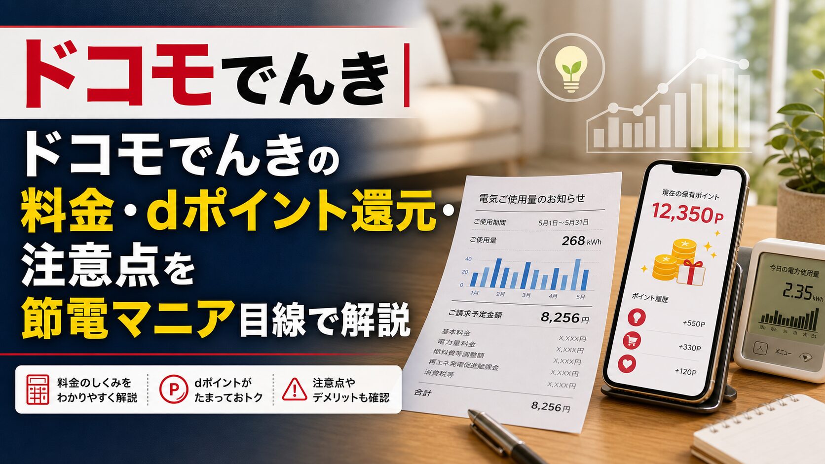 ドコモでんき|料金・dポイント還元・Greenの注意点を解説のアイキャッチ画像