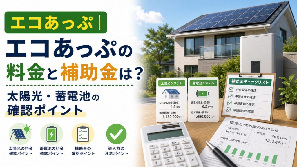 エコあっぷ|エコあっぷの料金と補助金は？太陽光・蓄電池の確認ポイントのアイキャッチ画像
