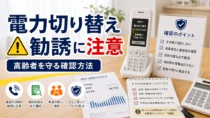 高齢者世帯の電力乗り換え：詐欺・訪問販売トラブルを防ぐ対策の比較ポイント｜選び方と注意点のアイキャッチ画像