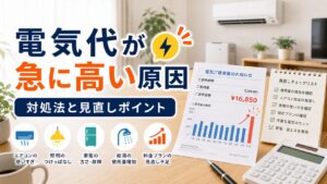 電気代が急に高くなった原因と対処法｜比較・見直しガイドのアイキャッチ画像