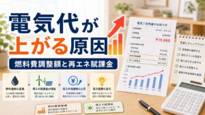 電気代が上がり続ける原因と対策｜燃料費調整額・再エネ賦課金｜比較・見直しガイドのアイキャッチ画像