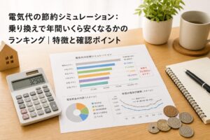 電気代の節約シミュレーション：乗り換えで年間いくら安くなるかのランキング｜特徴と確認ポイントのアイキャッチ画像