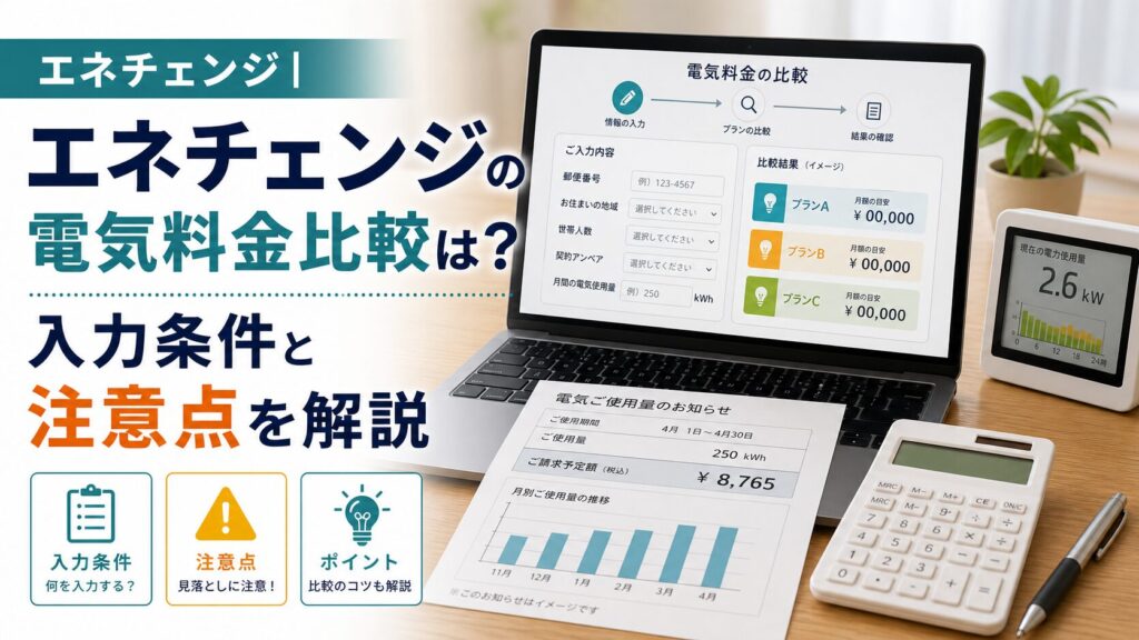 エネチェンジ|エネチェンジの電気料金比較は？入力条件と注意点を解説のアイキャッチ画像