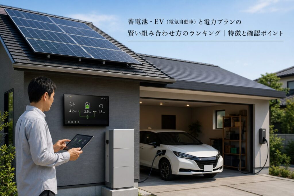 蓄電池・EV（電気自動車）と電力プランの賢い組み合わせ方のランキング｜特徴と確認ポイントのアイキャッチ画像
