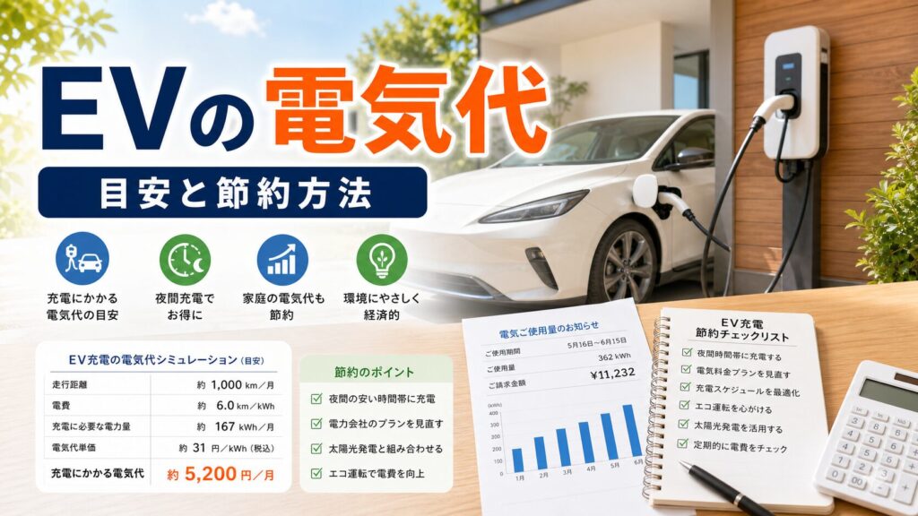 EV（電気自動車）の電気代の目安と節約方法｜比較前ガイドのアイキャッチ画像