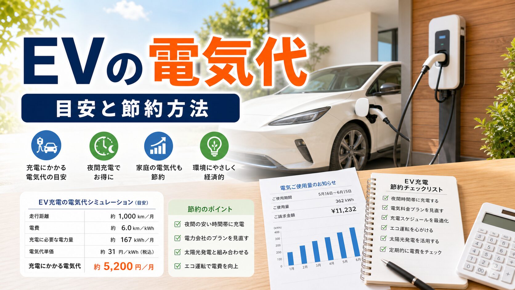 EV（電気自動車）の電気代の目安と節約方法｜比較前ガイドのアイキャッチ画像