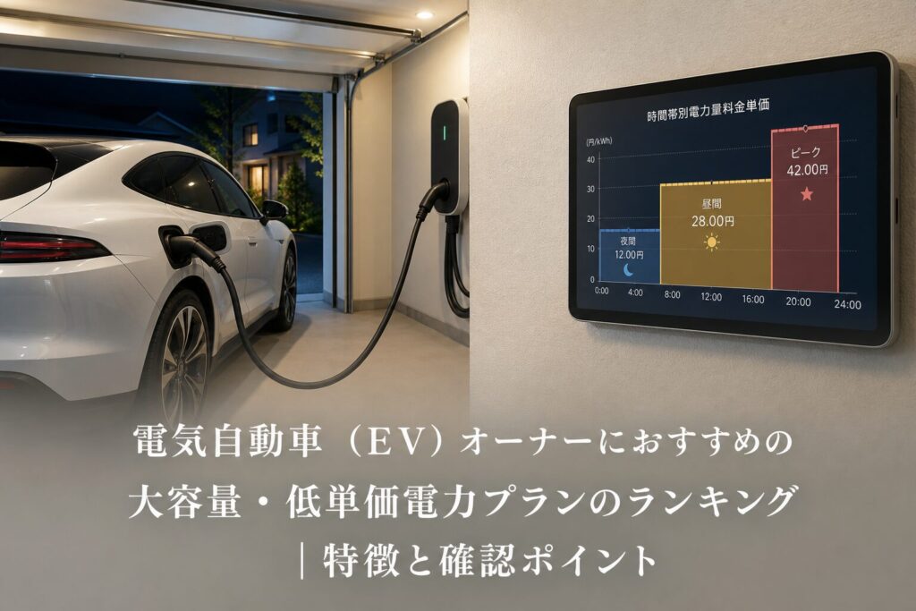 電気自動車（EV）オーナーにおすすめの大容量・低単価電力プランのランキング｜特徴と確認ポイントのアイキャッチ画像