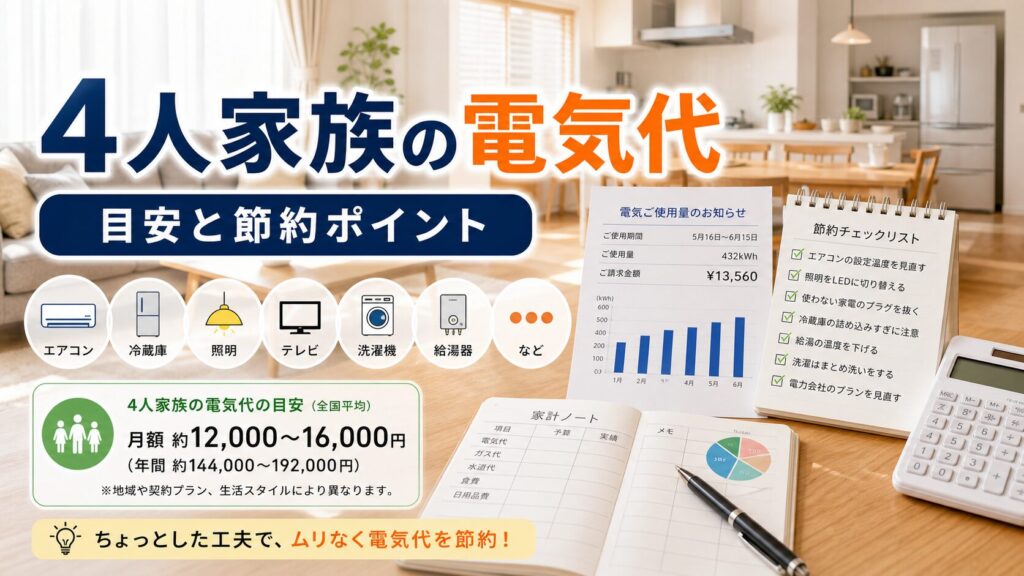 4人家族の電気代目安と節約ポイント｜比較・見直しガイドのアイキャッチ画像
