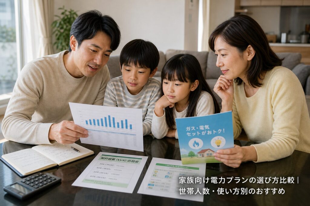 家族向け電力プランの選び方比較｜世帯人数・使い方別のおすすめのアイキャッチ画像