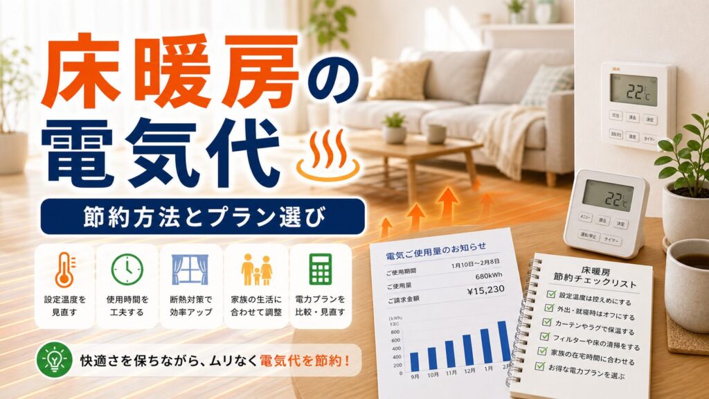 床暖房の電気代と節約方法｜電力プランとの組み合わせ方｜比較前ガイドのアイキャッチ画像