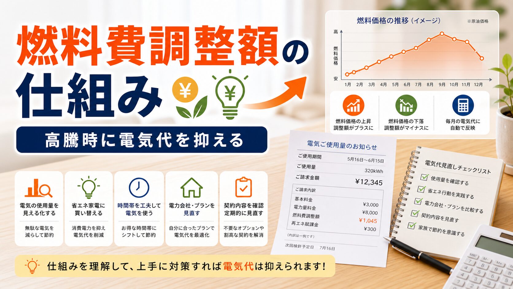 燃料費調整額の仕組みと対策｜高騰時に電気代を抑える方法｜比較前ガイドのアイキャッチ画像