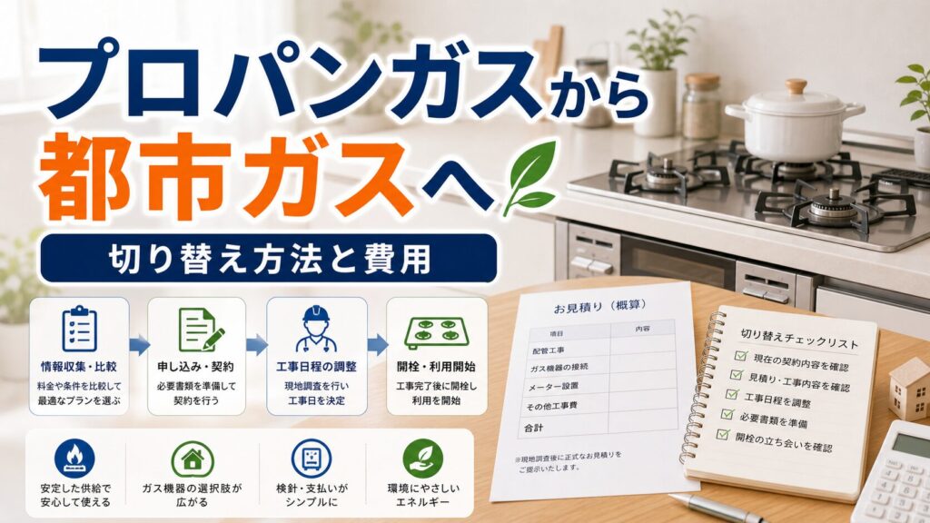 プロパンガスから都市ガスへの切り替え方法と費用｜比較前ガイドのアイキャッチ画像