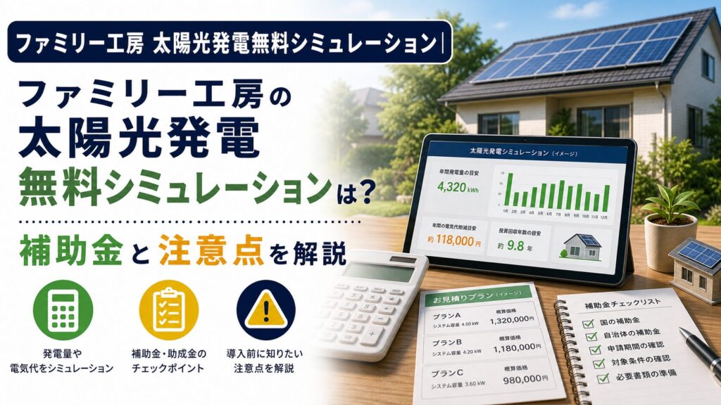 ファミリー工房 太陽光発電無料シミュレーション|補助金と申込条件を解説のアイキャッチ画像