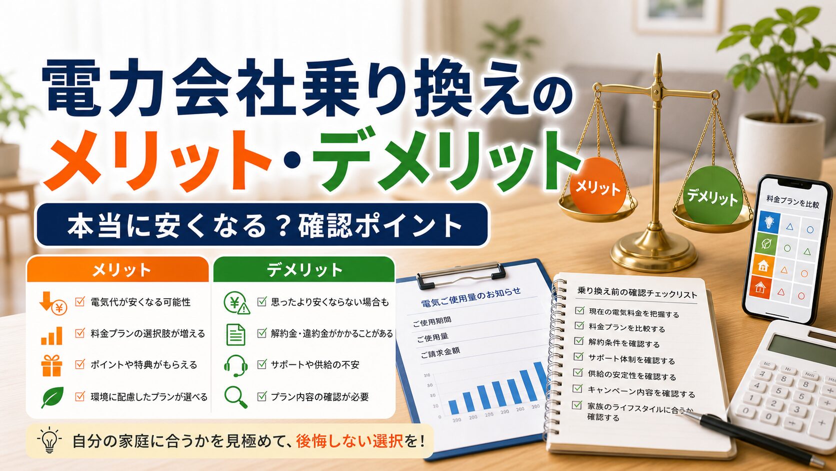 電力会社を乗り換えるメリットとデメリット：本当に安くなるの？｜電気代節約と電力会社選びのポイント｜比較・見直しガイドのアイキャッチ画像