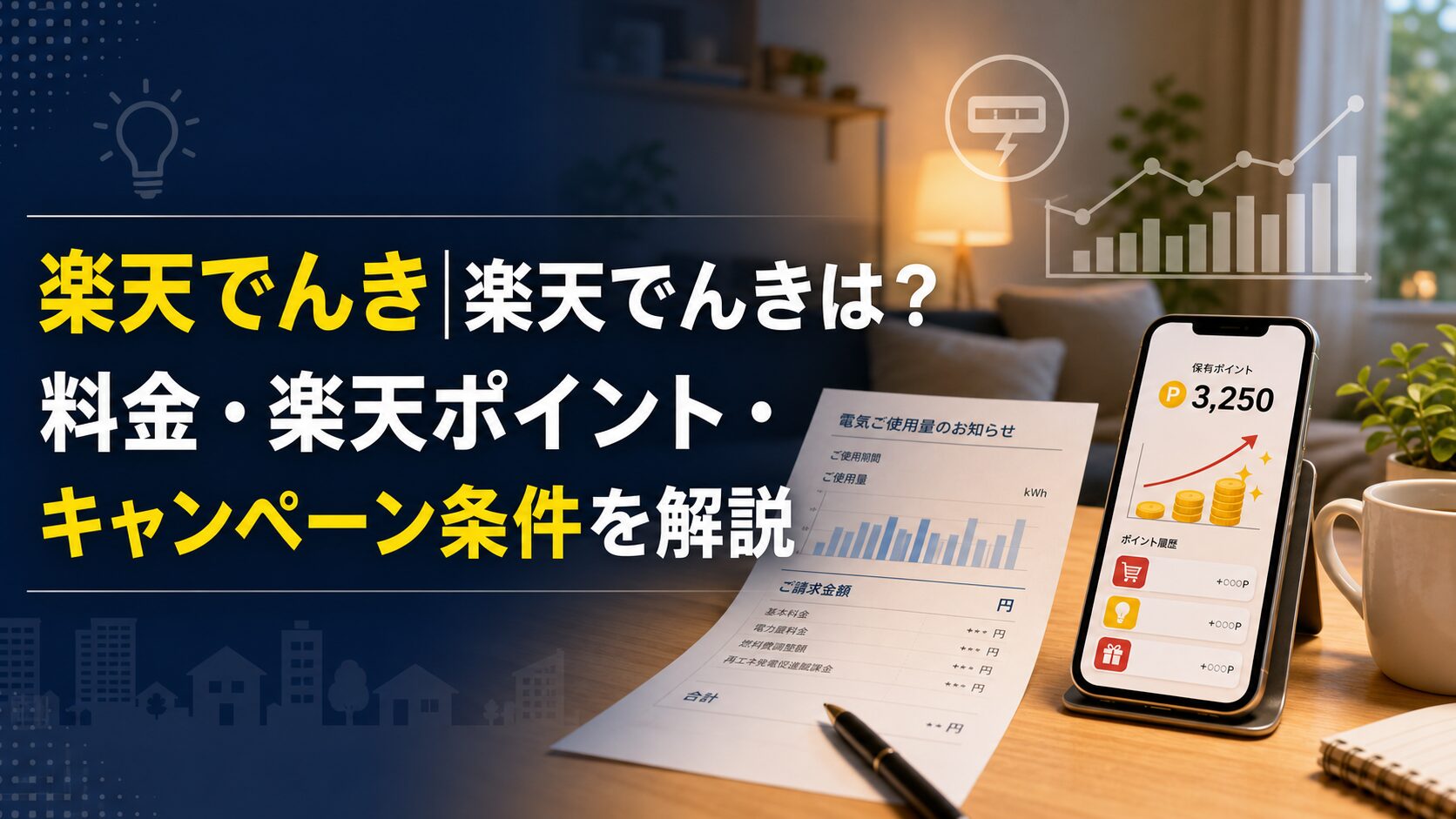 楽天でんき|楽天でんきは?料金・楽天ポイント・キャンペーン条件を解説のアイキャッチ画像