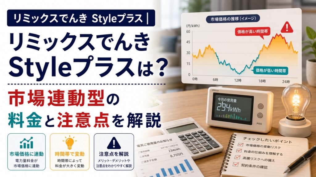 リミックスでんき Styleプラス|リミックスでんきStyleプラスは？市場連動型の料金と注意点を解説のアイキャッチ画像