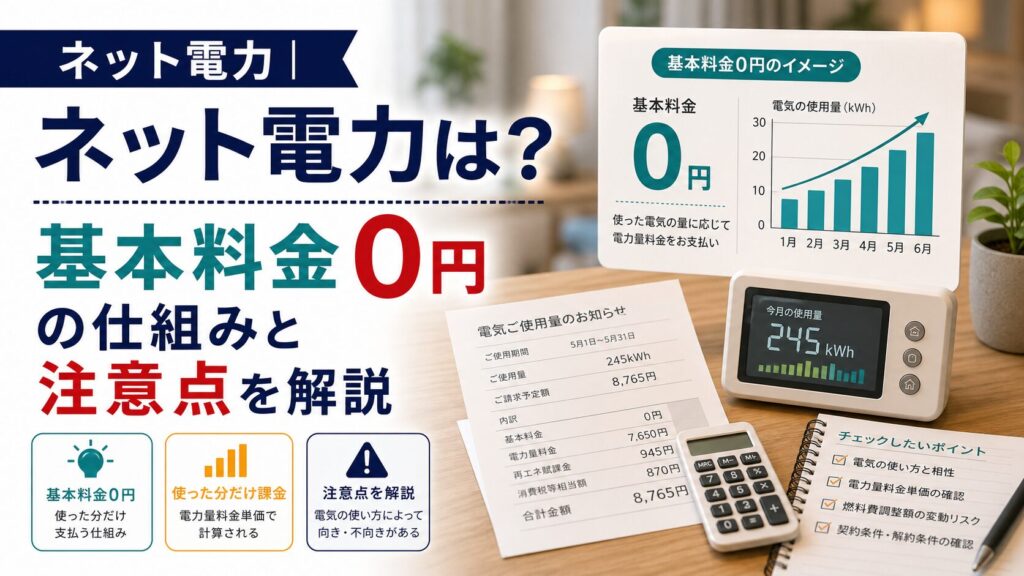 ネット電力（サステナブルでんき）の料金は？基本料金0円と注意点を解説のアイキャッチ画像