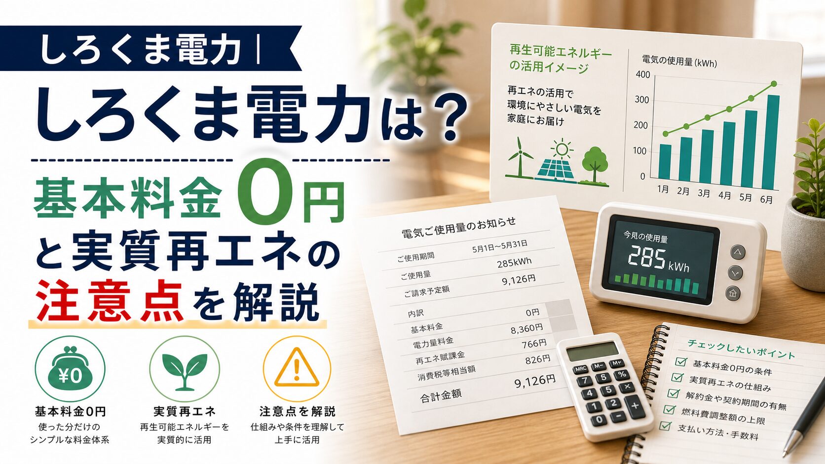 しろくま電力|しろくま電力は？基本料金0円と実質再エネの注意点を解説のアイキャッチ画像