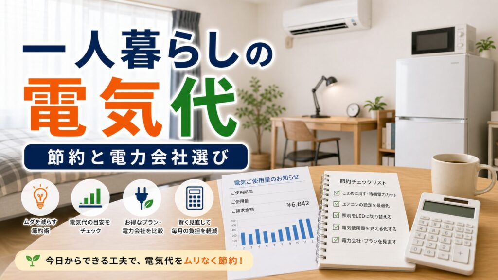 一人暮らしの電気代｜電気代節約と電力会社選びのポイント｜比較・見直しガイドのアイキャッチ画像