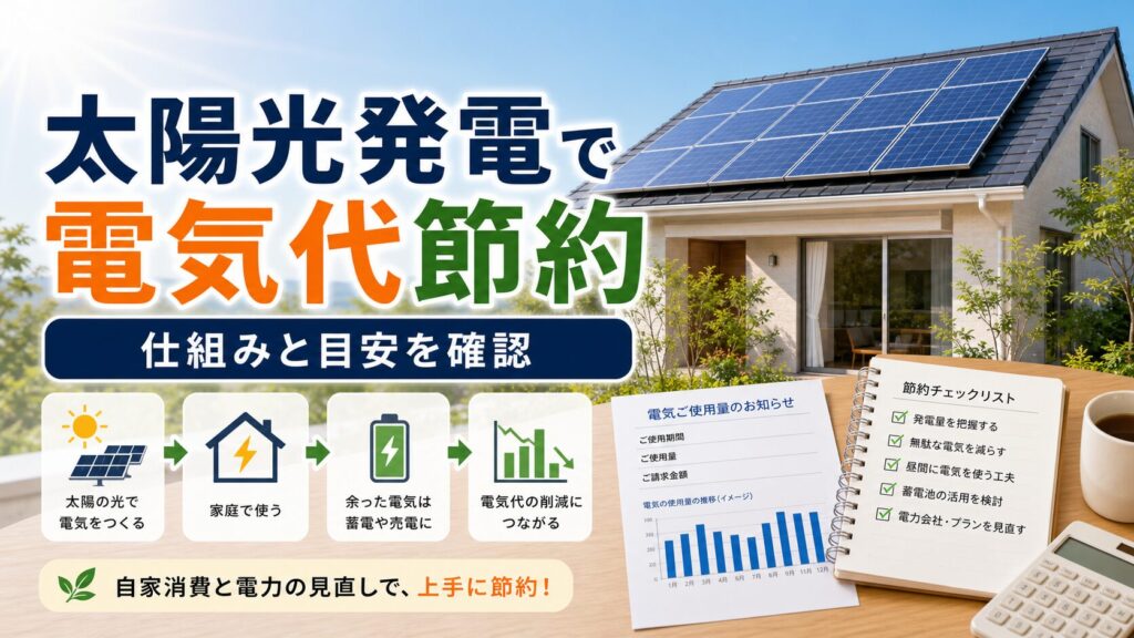 太陽光発電による電気代節約の仕組みと目安｜比較・見直しガイドのアイキャッチ画像