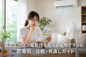 夏のエアコン電気代を抑える電力プランと節電術｜比較・見直しガイドのアイキャッチ画像
