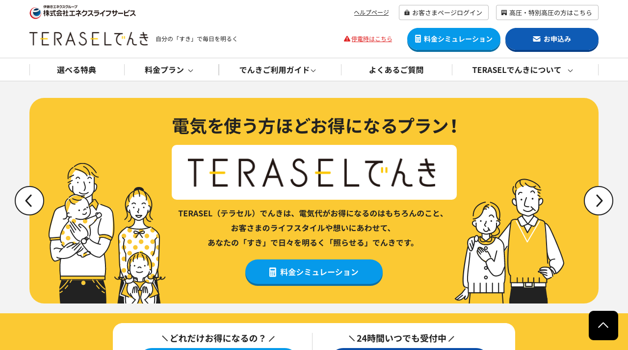 TERASELでんき|TERASELでんきの料金プラン・特典・注意点を解説の公式サイトキャプチャ