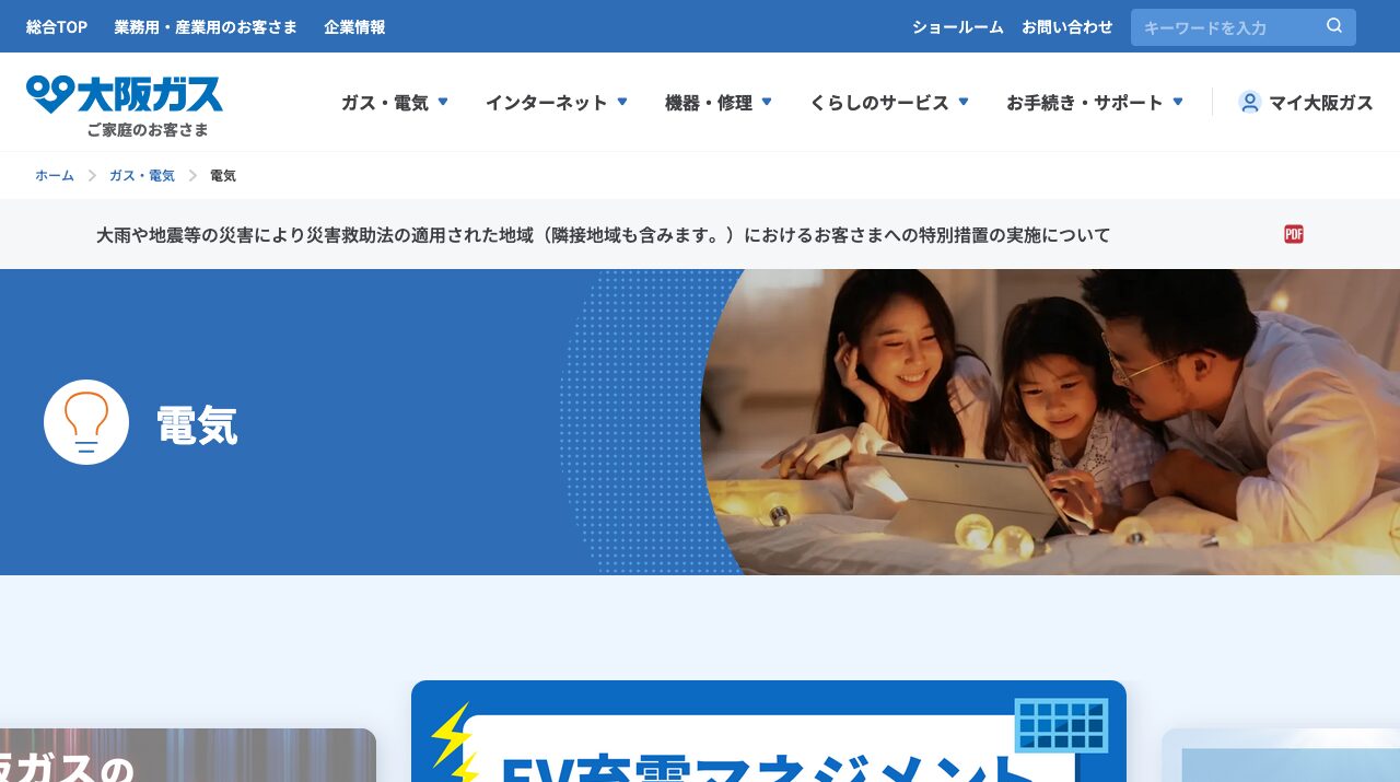 大阪ガスの電気|大阪ガスの電気の料金・セット契約・注意点を解説の公式サイトキャプチャ