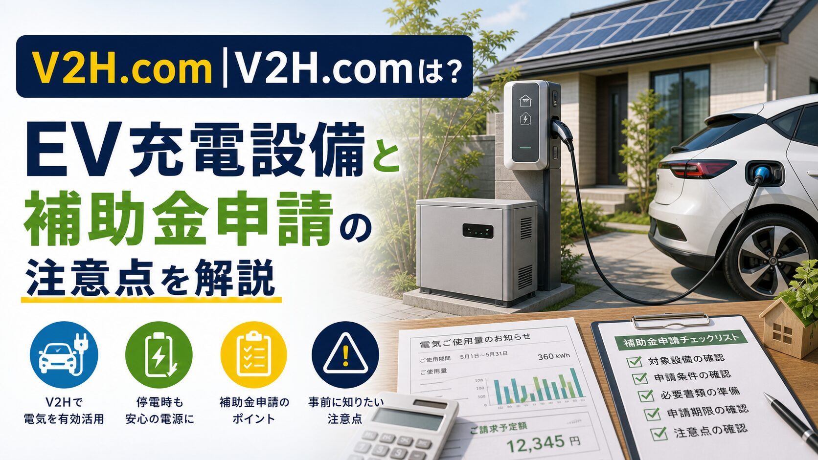 V2H.com|V2H.comは？EV充電設備と補助金申請の注意点を解説のアイキャッチ画像