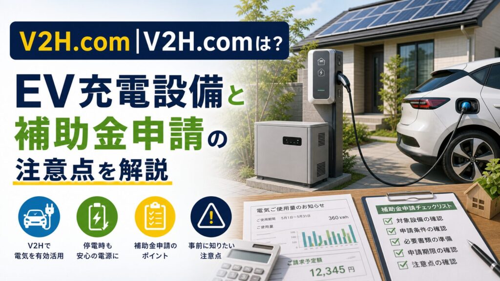 V2H.com|V2H.comは？EV充電設備と補助金申請の注意点を解説のアイキャッチ画像