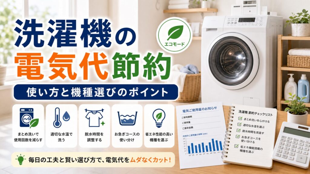洗濯機の電気代を節約する方法｜使い方と機種選びのポイント｜比較前ガイドのアイキャッチ画像