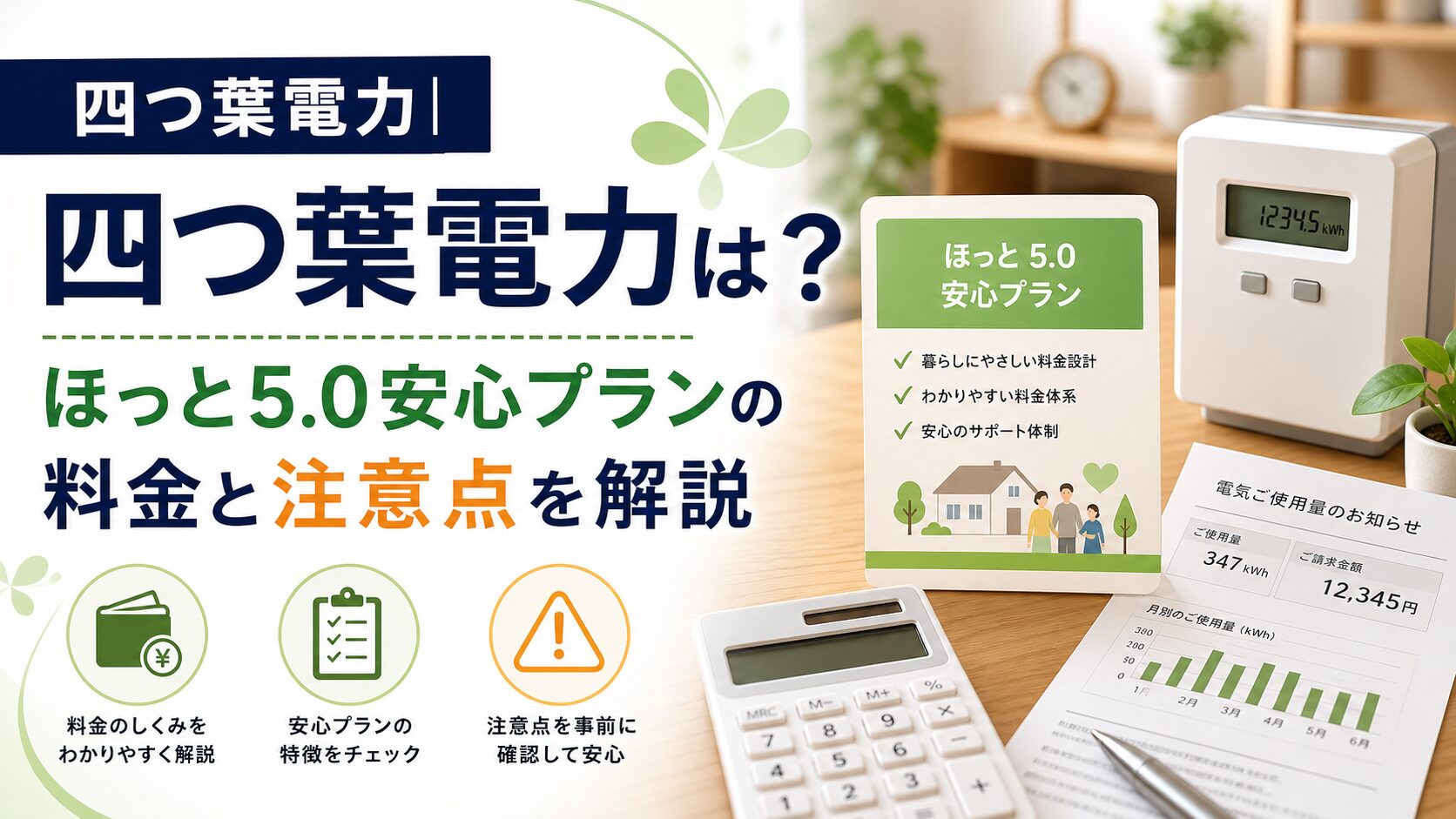 四つ葉電力|四つ葉電力は？ほっと5.0安心プランの料金と注意点を解説のアイキャッチ画像